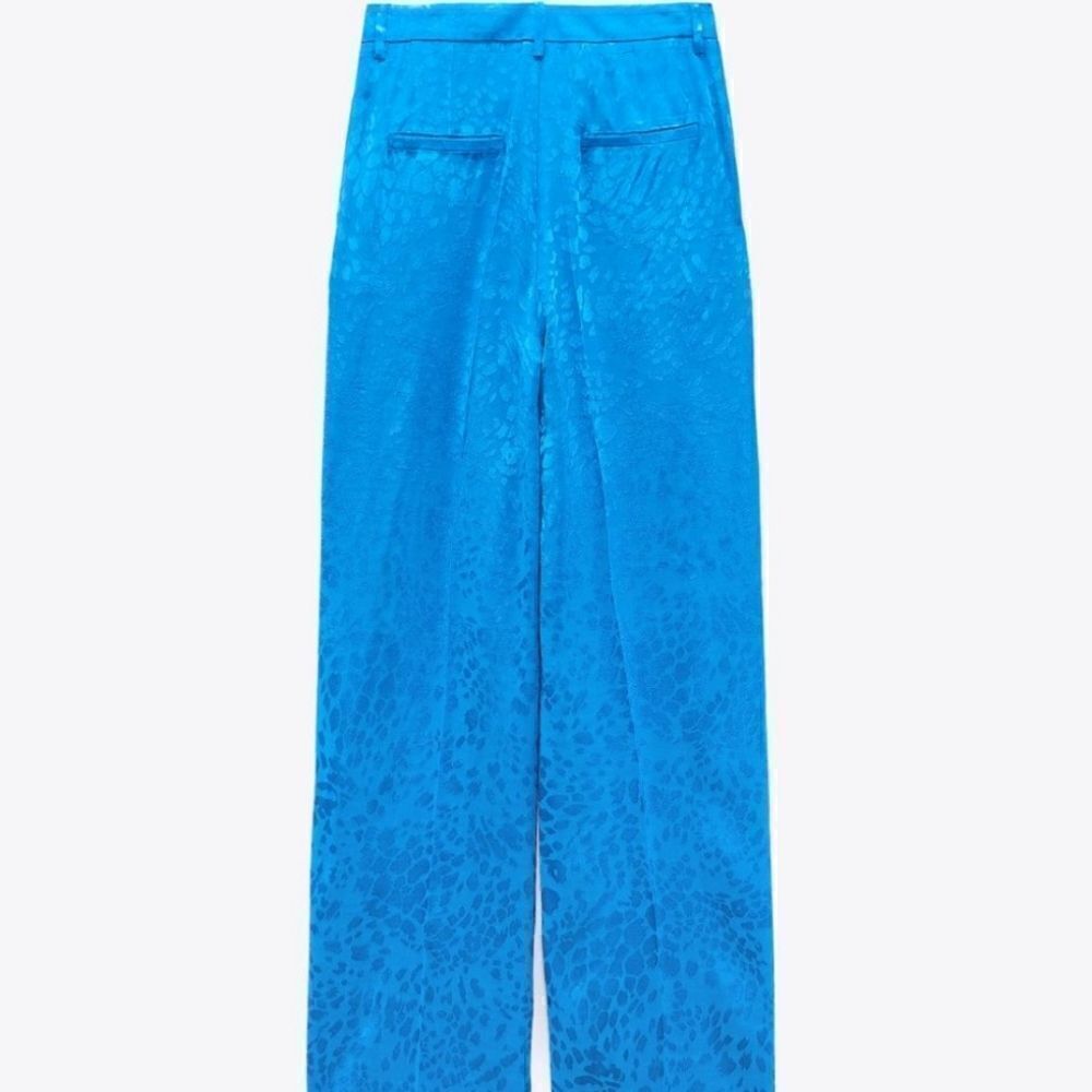 ZARA NWT TURQUOISE JACQUARD PANTS WIDE LEG - Picture 8 of 11